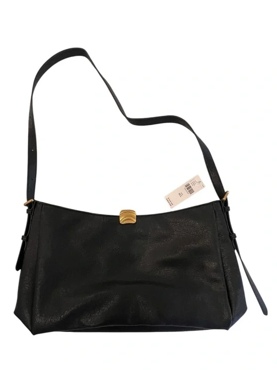 Anthropologie Foldover Slouchy Shoulder Bag Black Leather Hobo Gold Hardware NWT - Picture 8 of 11
